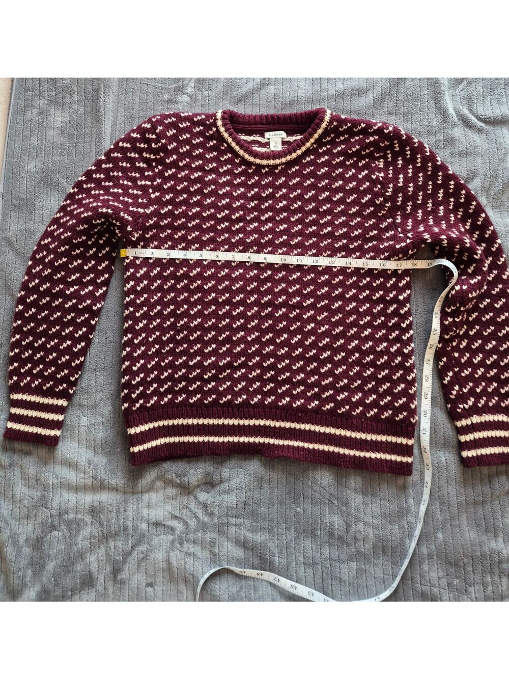 LL Bean Birds Eye Sweater Womens Small Petite Lambswool Burgundy Nordic Crewneck
